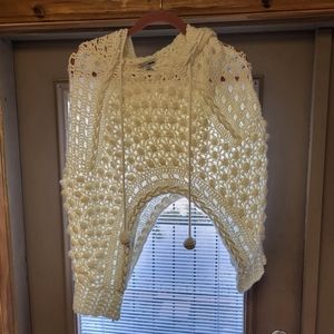 Really unique FashionNOVA open weave pullover sweater with drawstring hood.